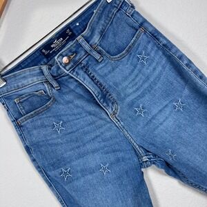 Hollister Curvy High-Rise Crop Super Skinny Star Embroidered‎ Jeans W27 L24